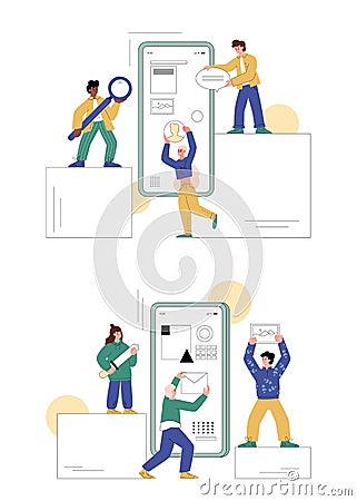 UI UX designers create interface wireframe, flat vector illustration isolated. Vector Illustration