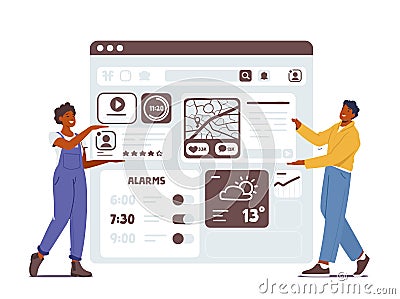 Ui Or Ux Designers Team Sharing Ideas And Collaborating In Design Of User Interface On Mobile Device Vector Illustration Vector Illustration