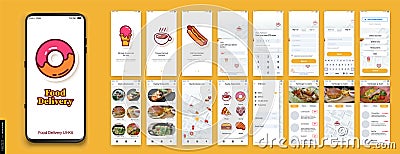 UI, UX, GUI Mobile app design. Food Delivery Vector Illustration