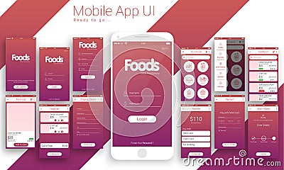 UI, UX and GUI For Online Food Delivery Mobile App. Stock Photo