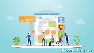Ui ux user interface and user experience design concept development with team people and browser with modern flat style - vector Cartoon Illustration