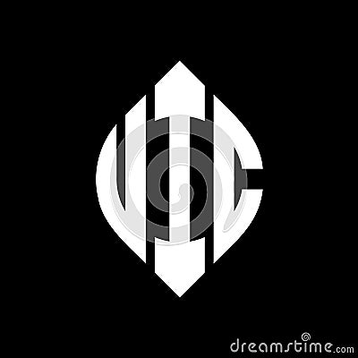 UIC circle letter logo design with circle and ellipse shape. UIC ellipse letters with typographic style. The three initials form a Vector Illustration