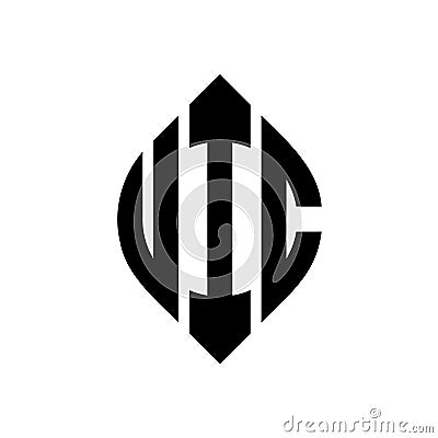 UIC circle letter logo design with circle and ellipse shape. UIC ellipse letters with typographic style. The three initials form a Vector Illustration
