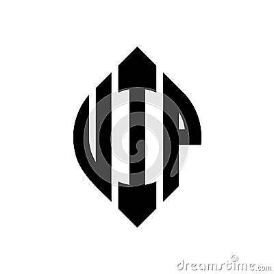 UIP circle letter logo design with circle and ellipse shape. UIP ellipse letters with typographic style. The three initials form a Vector Illustration