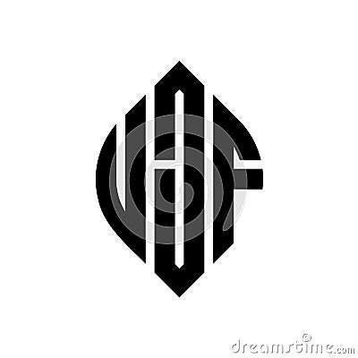 UJF circle letter logo design with circle and ellipse shape. UJF ellipse letters with typographic style. The three initials form a Vector Illustration