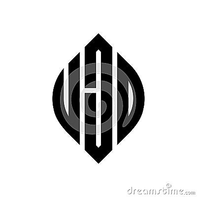 UJO circle letter logo design with circle and ellipse shape. UJO ellipse letters with typographic style. The three initials form a Vector Illustration