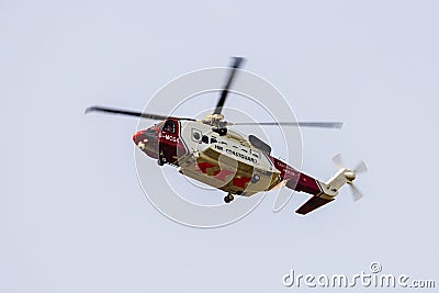 UK Coastguard rescue helicopter in Snowdonia Editorial Stock Photo