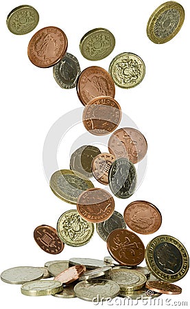 Uk coins falling Stock Photo