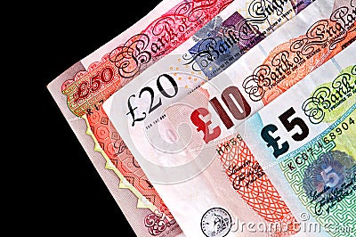 UK Currency paper money - Banknotes. Editorial Stock Photo