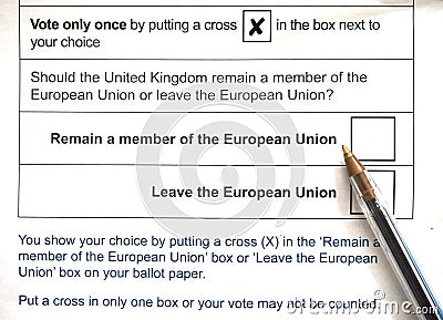 UK EU Referendum ballot paper Editorial Stock Photo