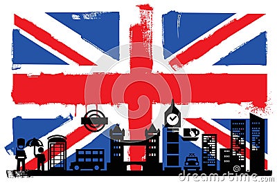 UK flag and silhouettes Vector Illustration