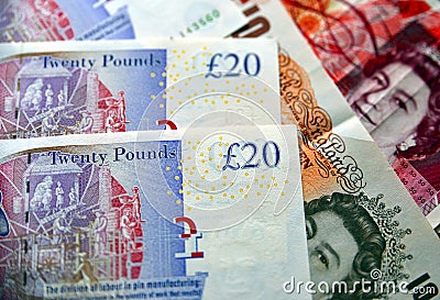 UK GBP pound currency notes in selective focus Editorial Stock Photo