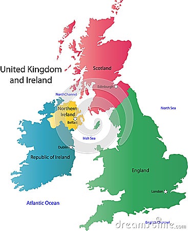 UK and Ireland map Cartoon Illustration