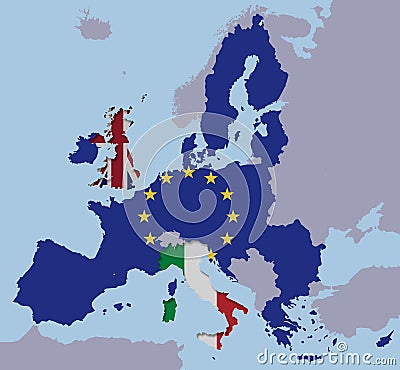 Brexit UK Italy EU map flags europe cut out fx Stock Photo