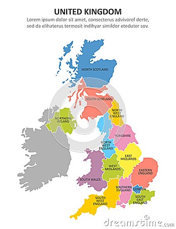 UK multicolored map with regions. Vector illustration Vector Illustration