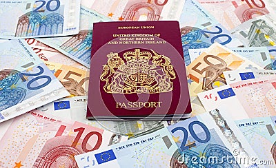 UK Passport and Euros Stock Photo