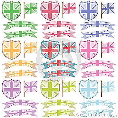 Uk shields and ribbons Vector Illustration