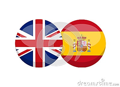 UK and Spain flag isolated on white background. English-Spanish conversation concept. Learn languages. Vector Illustration