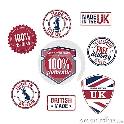UK stamps and badges Vector Illustration