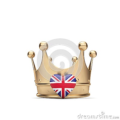 UK Union Jack heart with a gold crown. Queen Jubilee concept. 3D Rendering Stock Photo