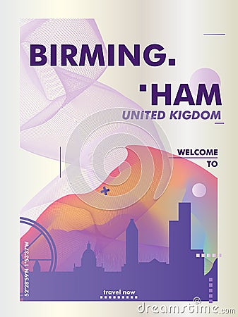 UK United Kingdom Birmingham skyline city gradient vector poster Vector Illustration