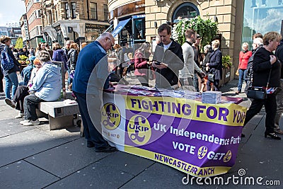 UKIP UK Independance Party political canvassing table in public street promoting Brexit Editorial Stock Photo