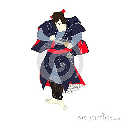 Ukiyo-e man japanese samurai illustration. Japan art of asian warrior, fashion. Japanese style dress of edo period. Vector Illustration