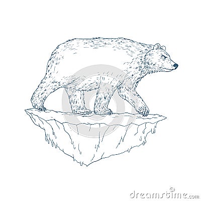 Polar Bear Walking Iceberg Ukiyo-e Vector Illustration