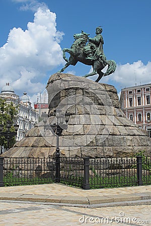 UKR. Ukraine. Kiev. Monument to Bogdan Khmelnitsky on Sophia Square in 1888 Stock Photo