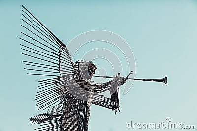 UKRAINE, CHORNOBYL - 19 AUGUST, 2017: Monument of Third angel in Chornobyl. Editorial Stock Photo