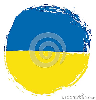 Ukraine Circle Flag Vector Hand Painted with Rounded Brush Vector Illustration