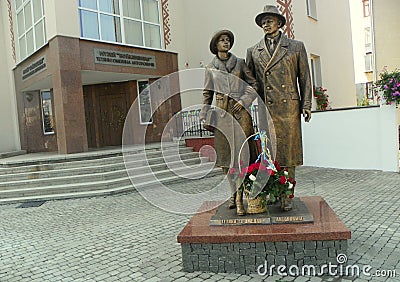 Ukraine, Dolyna, memorial to Omelan and Tatiana Antonovych Editorial Stock Photo