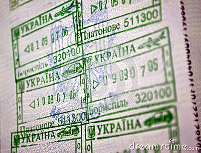 Ukraine entrance tamps in passport Stock Photo