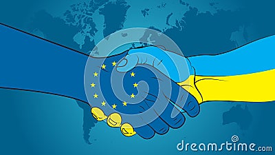 Handshake Ukraine and EU. Ukraineâ€“EU relations. Stock Photo