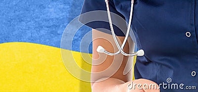 Ukraine flag female doctor with stethoscope Stock Photo