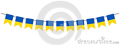 Ukraine flag garland, pennants on a rope for Ukrainian National Holiday, bunting decorative pennants, panoramic vector Vector Illustration