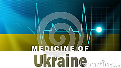 Ukraine flag and heartbeat line illustration. Medicine of Ukraine with country name Cartoon Illustration