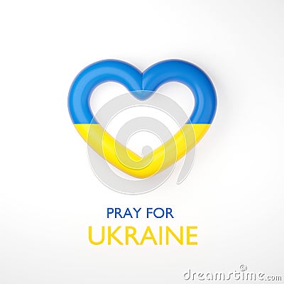 Ukraine flag love shape praying concept. Save Ukraine Cartoon Illustration