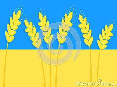 Ukraine flag with wheat field and blue sky. Vector label Vector Illustration