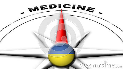 Ukraine Globe Sphere Flag and Compass Concept Medicine Titles â€“ 3D Illustrations Stock Photo