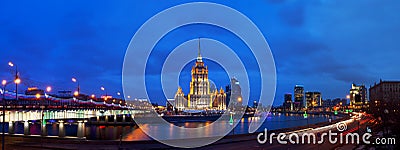 Ukraine hotel (Radisson Royal Hotel) in night illumination. Editorial Stock Photo