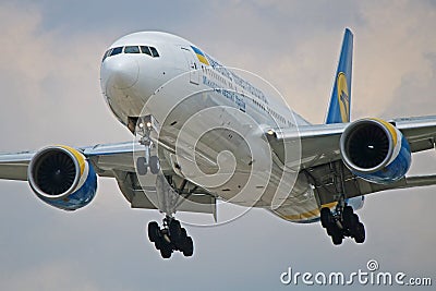 Ukraine International Airlines Boeing 777-200ER Close-Up Editorial Stock Photo