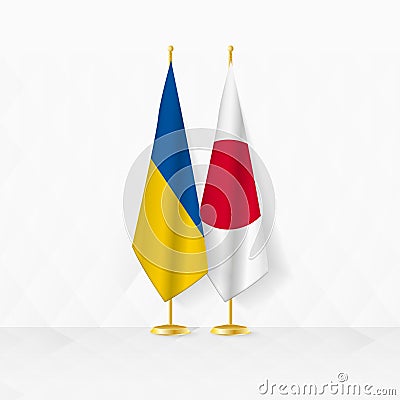 Ukraine and Japan flags on flag stand, illustration for diplomacy and other meeting between Ukraine and Japan Vector Illustration