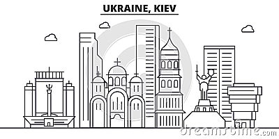 Ukraine, Kiev architecture line skyline illustration. Linear vector cityscape with famous landmarks, city sights, design Vector Illustration