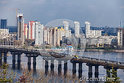 Ukraine, Kiev. Dnieper River and the bridge Paton Stock Photo