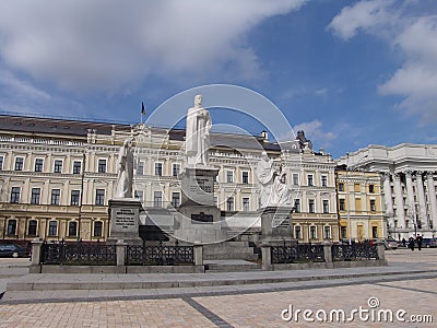 Ukraine. Kiev. Mikhailovsky square and The monument to Princess Olga, Apostle Andrew, Cyril and Methodius Editorial Stock Photo
