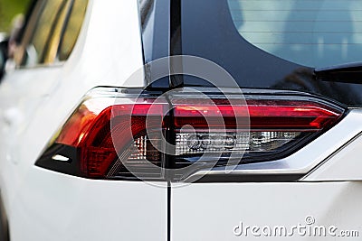 Ukraine, Kyiv, April 10, 2024. Toyota RAV4 Hybrid, new model, rear brake light close up. Editorial Stock Photo