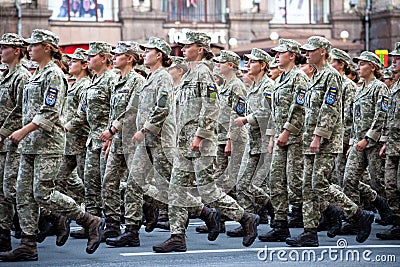 Ukraine, Kyiv - August 18, 2021: Military girls. Airborne forces. Ukrainian military. There is a detachment of rescuers Editorial Stock Photo