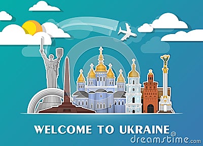Ukraine Landmark Global Travel And Journey paper background. Vect Vector Illustration