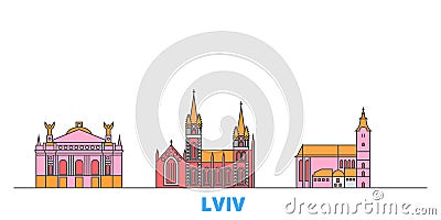 Ukraine, Lviv line cityscape, flat vector. Travel city landmark, oultine illustration, line world icons Vector Illustration
